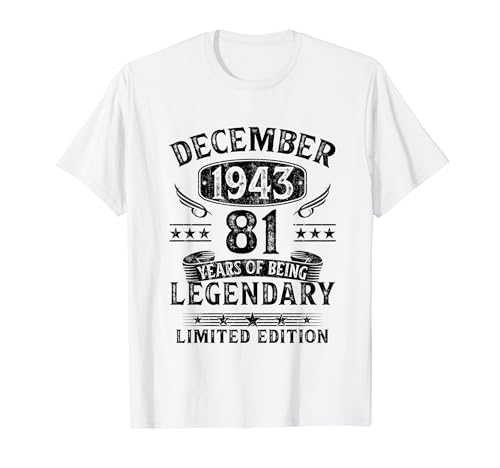 Regalo 81 Años Hombre Mujer Fabricado En Diciembre 1943 Camiseta