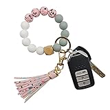 FIVWIN Silicone Keychain Bracelet for Women Beaded Keyring Wristlet House Car Keys Ring Holder with Gift Box