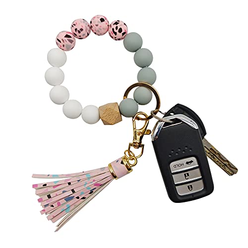 FIVWIN Silicone Keychain Bracelet for Women Beaded Keyring Wristlet House Car Keys Ring Holder with Gift Box