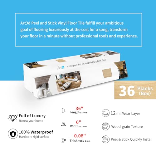 Image of Art3d 36-Pack Wood Grain Peel and Stick Vinyl Flooring Tiles, Aspen Yellow