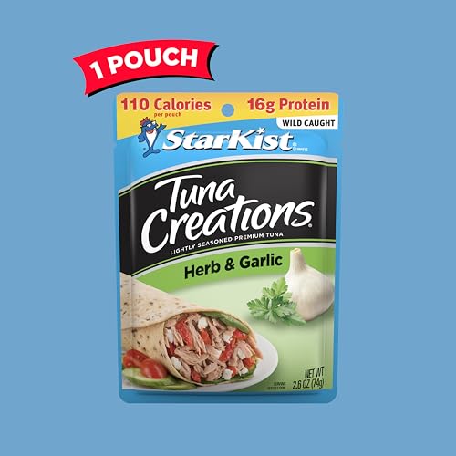 Image of StarKist Tuna Creations Herb and Garlic Pouch (2.6 oz - 1 Pack) Wild Caught, High Protein Shelf Stable Seafood, No Draining, Ready to Eat for Salads and Sandwiches