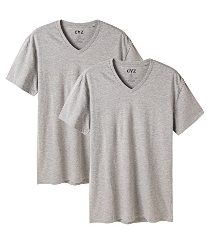 CYZ Mens Cotton Stretch V-Neck Undershirts Fitted T-Shirt 2-PK