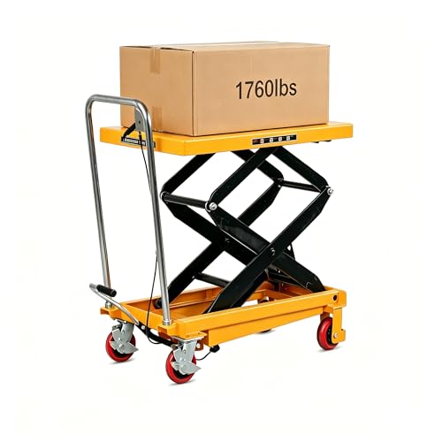 1760lbs Capacity Hydraulic Lift Table, 59in Max Height Heavy Duty Carbon Steel Hydraulic Lift with 4 Swivel Locking Wheels, Industrial Lift Cart for Warehouse Material Handling and Transportation
