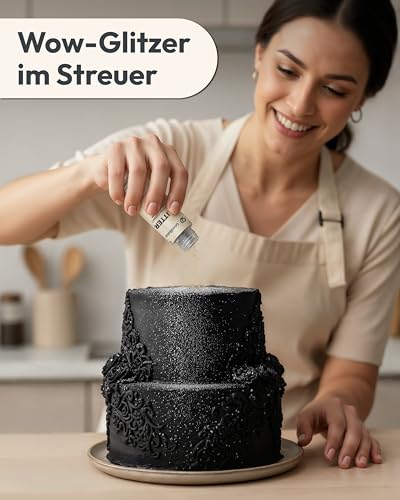 GoodBake Essbarer Glitzer Silber 6g | zuckerfrei, vegan & geschmacksneutral | Glitzer für Getränke, Cocktails, Torten mit Lebensmittelfarbe Pulver | Made in DE | Edible Glitter | Glitzerpulver essbar