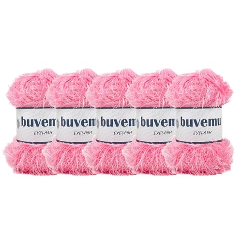 Buvemu Eyelash Fun Fur Yarn for Crochet, Knitting & Crafts, Pink, 5-Pack