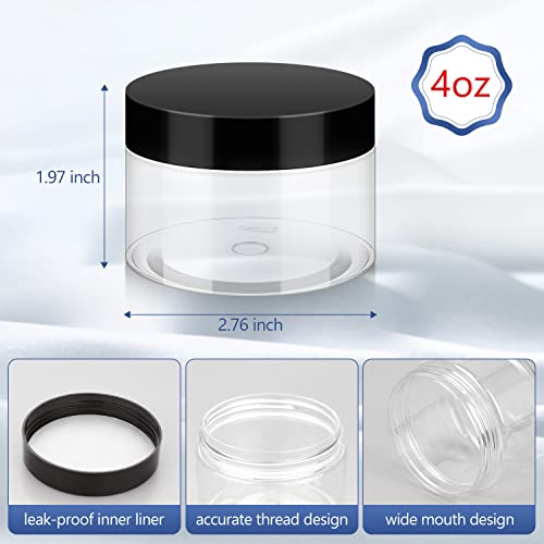 Bonytek Household 4Oz Plastic Jars With Lids, 5 Pack Bpa Free, Reusable, Refillable Transparent Cosmetic Containers For Bath Salts, Cosmetics, Powders, Beauty Product And Small Accessories #TOP1