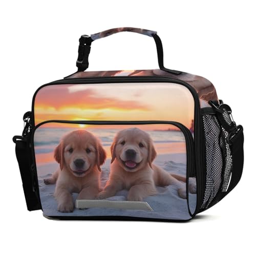 BOENLE Golden Retriever Puppy Dogs Lunch Box for Boys Girls Insulated Lunch Bag Kids Cooler Tote Shoulder Strap Reusable School Picnic Travel Office