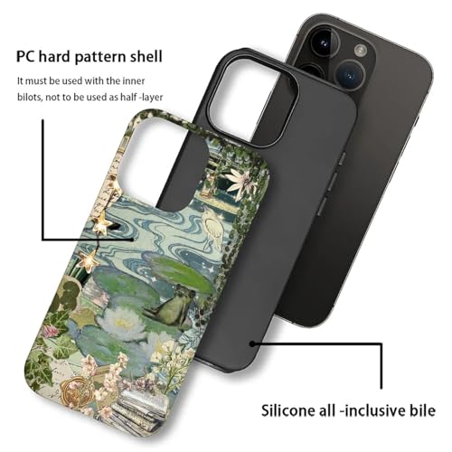 Akinmi Case for iPhone 16 Pro,Aesthetic Frog Pond Splice Exquisitely Pattern Double Protective Phone Cover Cases Soft Silicone for iPhone 16 Pro by Akinmi - Used condition - Image 2