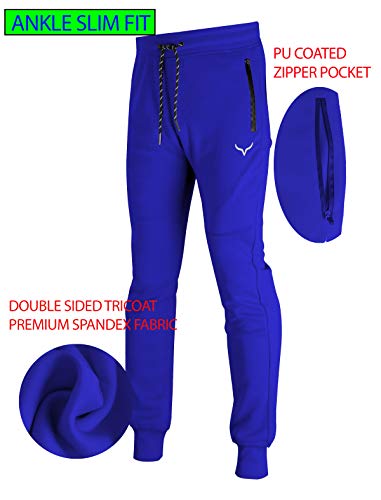 Image of Screenshot SPORTS-A4053 Mens Premium Slim French Terry Spandex Fleece Pants - Athletic Jogger Fitness Workout Gym Zipper Pockets