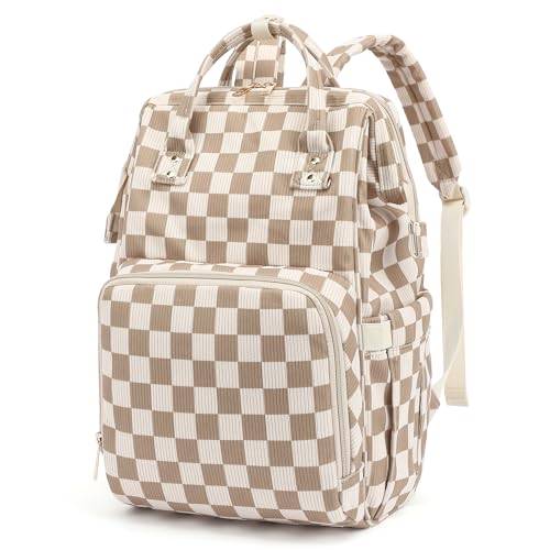 Dezcrab Baby Diaper Bag Backpack for Mom, Large Capacity Travel Nappy Bag for Boys & Girls with Stroller Straps (Corduroy Checkered Brown)