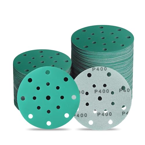 Image of 6-Inch 17-Hole 400 Grit Zirconia Alumina Hook & Loop Sanding Discs, Heavy-Duty Polyester Film Backing, Wet /Dry Anti-Clog for Random Orbital Sanders - Wood, Automotive, Metal - 50 Pack