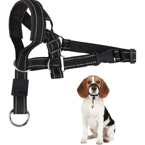 Dog Head Halter with Reflective Soft Padded Adjustable and Easily Control Pet Walking for Small Medium Large Dog Training Head Collar Mouth Black (L)