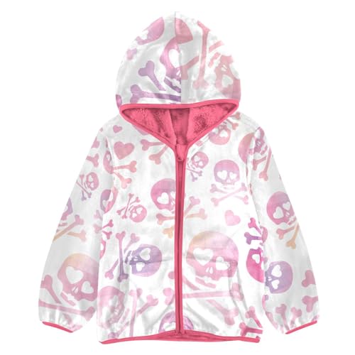 OTVEE Valentine Pink Purple Skulls Kids Hoodie Jacket Fall Spring Full Zip Warm Outwear Coat