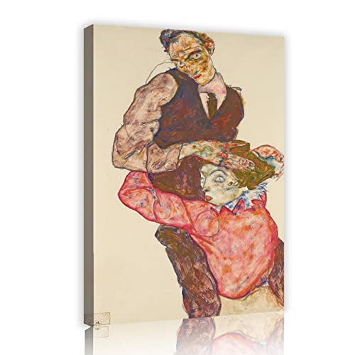 Impression sur toile Egon Schiele Lovers pour la décoration du salon en 55x85cm