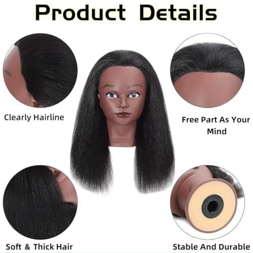 african human hair mannequin head for braiding 16 inch cosmetology manikin doll head with real hair for styling black mannequin head with stand