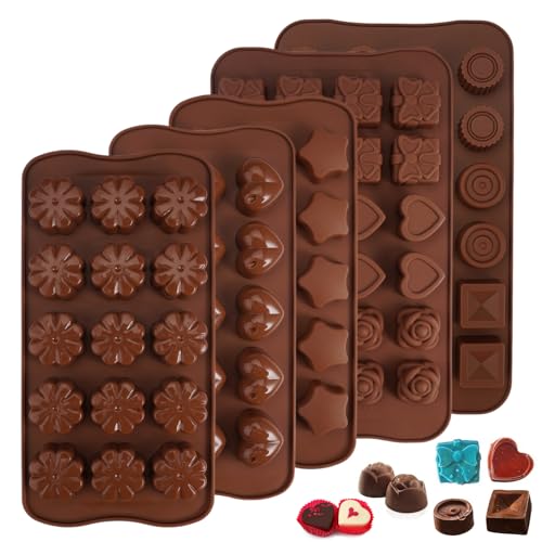 5 Pezzi Stampi per Cioccolatini, 3D Stampi Cioccolato, Chocolate Moulds Senza BPA, Antiaderente Stampo in Silicone, Stampo in Silicone per Cioccolatini, Stampo Cioccolato per Biscotti, Pasticceria