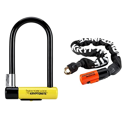 Kryptonite-New-York-Lock-Standard-Verrou-de-velo-NoirJaune-10-x-20-cm-Evolution-1090-Chaine-antivol-Adulte-Unisexe-Orange-90-cm