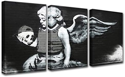Walarky Black and White Banksy Canvas Wall Art for Living Room Decor Graffiti Street Art Kitchen Wall Decor Artwork Home Decor Room Wall Pictures Picture Print Pop Art Framed Ready to Hang 42x20 Inch