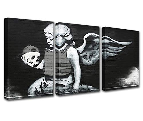 Tucocoo Black and White Banksy Canvas Wall Art for Living Room Decor Skull Angel Girl Graffiti Street Kitchen Artwork Home Pictures Print Pop 60x28 Inch
