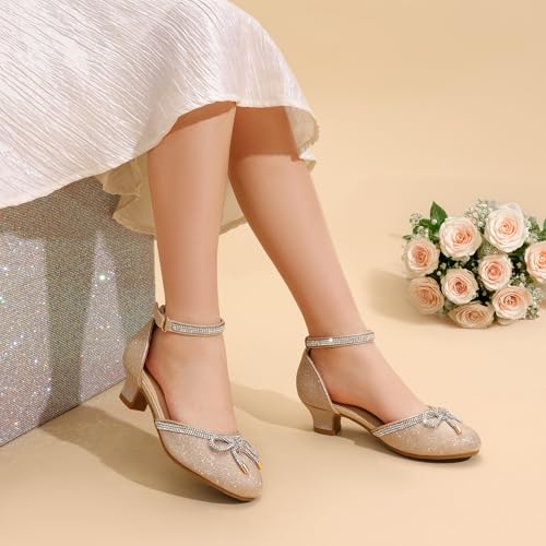 DREAM PAIRS Girls Dress Shoes Closed Toe Low Heels Ankle Strap Pumps for Toddler Little Big Kid Flower Party Wedding Princess2