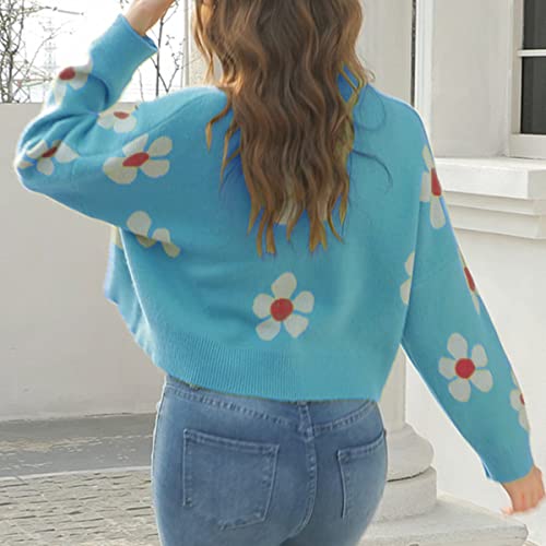 Image of Women's Long Sleeve Cardigan Sweater,Cute Y2K Top Knit Colorful Patterned V Neck Button Outwear S~XL