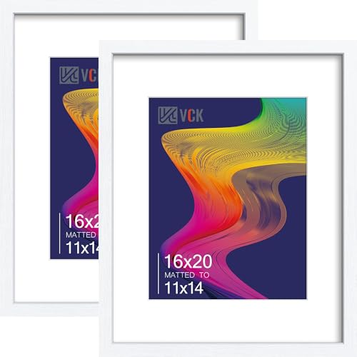 Image of VCK 16x20 Frames 2 Pack, White Wood, 11x14 Mat, Glass, for Picture Poster