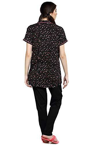 Image of Evolove Women's Polyester Half Sleeves Collared Night Suit Set /Top Pyjama Set Super Soft Comfortable (Nightsuit-Collar-HS-2)