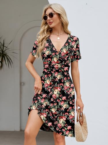 Image of Naggoo Womens Summer Dresses for Women 2026 Spring Floral Sundress Short Sleeve V Neck Wrap Dress with Pockets
