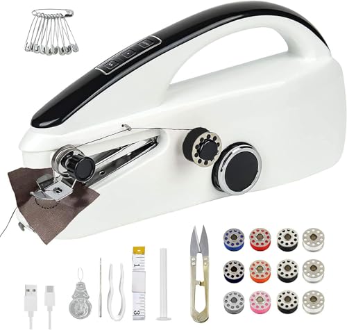 Handheld Sewing Machine for Beginners, Portable Mini Hand Sewing Machine for Quick Stitching, Electric Lightweight Easy to Use, Travel & DIY, Emergency Repairs for Clothes & Fabrics Black