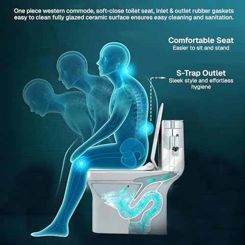 Image of KrissKross Premium Ceramic Rimless One Piece Western Toilet /Commode for Toilet /European Commode With Soft Close Seat Cover For Lavatory /Washdown Flush Commode With - S Trap Outlet (Matte Black)