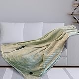 Schallen Waffle Soft Fleece Heated Electric Throw Over Blanket Honeycomb Overblanket with Timer and 10 Heat Settings for Sofa and Bed | Machine Washable | Large 160 x 120cm (Khaki | Sage Green) - Image 4
