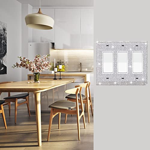 Image of Shiny Silver Rhinestones Outlet Covers Switch Plate Covers Decorative Rhinestones Light Switch Cover Triple Toggle Switch Plates And Outlet Covers
