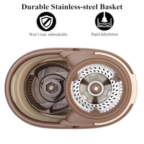 Image of PAXCOO Spin Mop with Bucket,360Rotating Floor Cleaning Mop-Stainless Steel Spinning Mop,2 Refills, Adjustable Steel Handle Stainless Steel Wringer Wet Dry Household Cleaning Tool, Modular Design