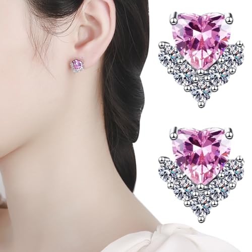 Generic Sparkling Diamond Stud Earrings for Women Cute Heart Hypoallergenic Earrings Pretty Anniversary Valentines Day Gifts for Her3