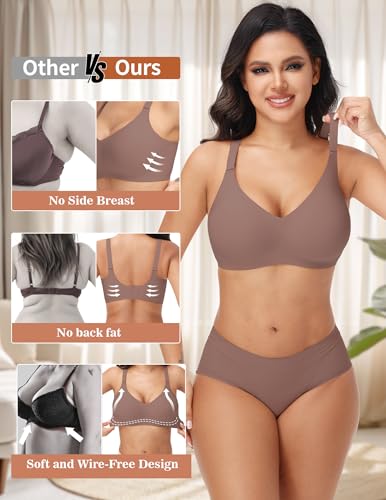 Image of PoseFree Seamless Bras with Support, A Buttery Soft Wireless T-Shirt Bra for All-Day Comfort Coffee M