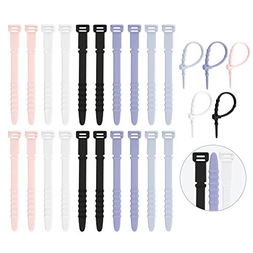Reusable Zip Ties Silicone Zip Ties 20Pcs Rubber Cable Ties Cable Management Everyday Beach Essentials Office Supplies Home Organization Packing Essentials Cable Organizer Multicolor Cable Straps