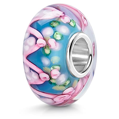 MATERIA 925 Silber Beads Murano Glas Anhänger blau rosa grün - Glas Charm für European Beads Armband #1487 Cover
