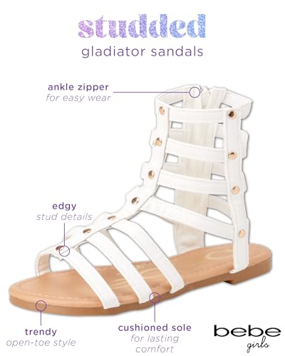 bebe Toddler Girls Sandals - Lightweight Leather Open Toe Summer Dressy Flat Strappy Girls Gladiator Sandals2