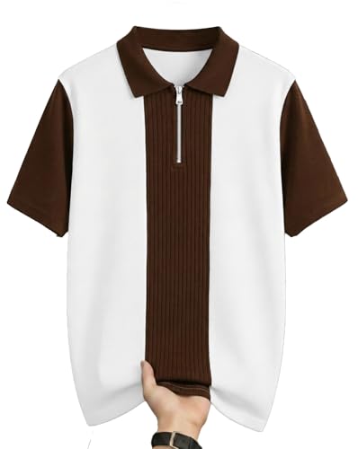 Image of AUSK Women's Zip Neck Polo T-Shirt | Half Sleeve Color Block Smart Casual Top | Ideal for Work, Travel Top for Womens