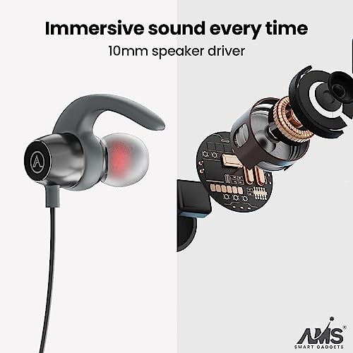 Image of AMS Royal Series Sports Wireless Neckband Earphone with Extra Bass Upto 35 Hours Playtime, Sweat & IPX5 Water Resistance, (NB22, Grey)