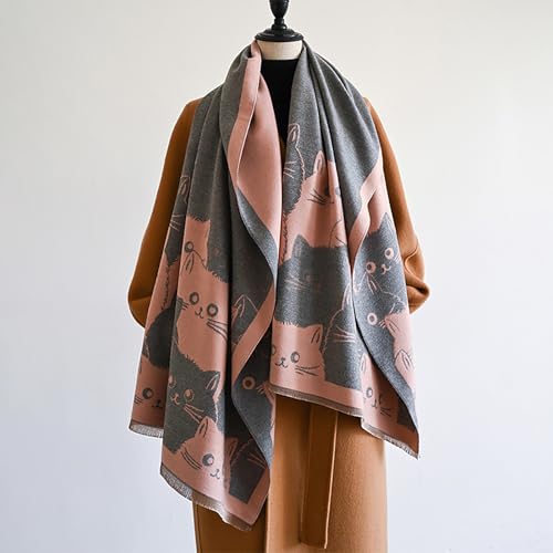 yolrdiw Cute Cat Scarf Large Cashmere Feel Winter Soft Long Animal Print Scarves for Women2