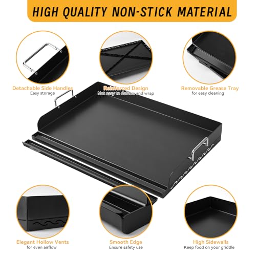 Onlyflame Universal BBQ Cooking Griddle - Ceramic Coated Flat Top Stove Top Griddle with Removable Grease Tray for Most Electric/Charcoal/Gas Grills, Camping, Tailgating, Parties - 23” X 16” X 3” by Onlyflame - Image 3
