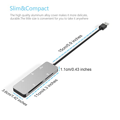 Usb3.0 Card Reader, Cateck 6 In 1 Aluminum Card Reader, Usb 3.0 (5Gps) High Speed Tf/Sd/Ms/M2/Xd/Cf Memory Card Solt Combo Adapter, Compatible With Windows Xp/Vista / 7/8 / 8.1/10, Mac Os, Linux, #TOP5