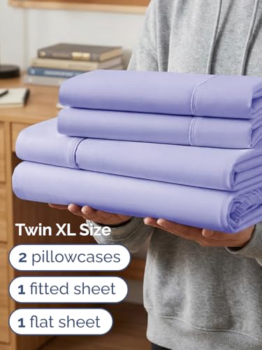 Image of Extra Deep Twin XL Sheet Set - 4 Piece Breathable Cooling Sheets - Lavender | Hotel Luxury Bed Sheets Set, Easy & Secure Fit, Ultra-Soft, Wrinkle & Fade Free, Comfy Sheets Set with Extra Deep Pockets
