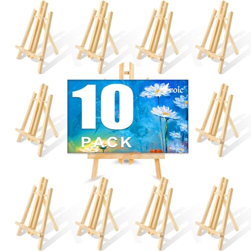 Image of AROIC Wood Easels, Easel Stand for Painting Canvases, Art, and Crafts. (11.8 inch, 10 Pack), Tripod, Painting Party Easel, Kids Student Table School Desktop, Portable Canvas Photo Picture Sign Holder.