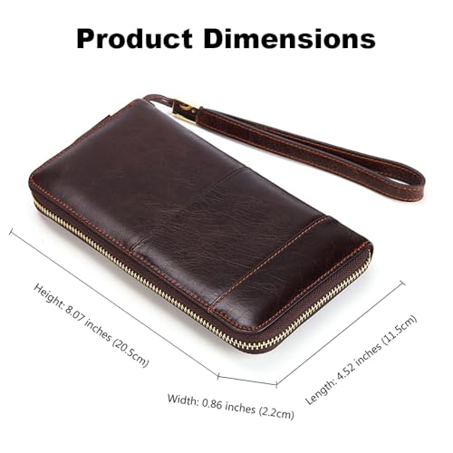 Genuine Leather Long Wallet for Men Large Business Clutch Zip Around Travel Wallet Checkbook Cash Credit Card Holder Phone Holder (Coffee)4