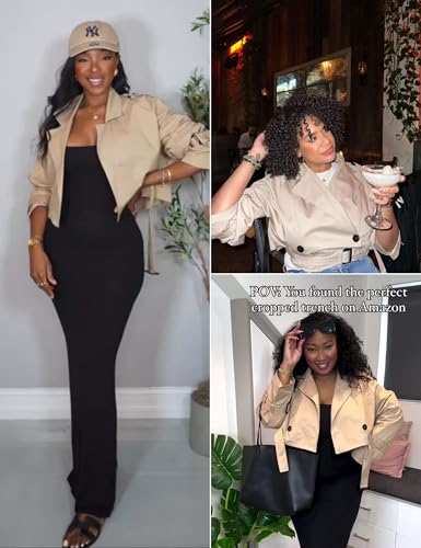 Xiaoxuemeng Womens Cropped Bike Jacket Casual Double Breasted Trench Coat with Belt4