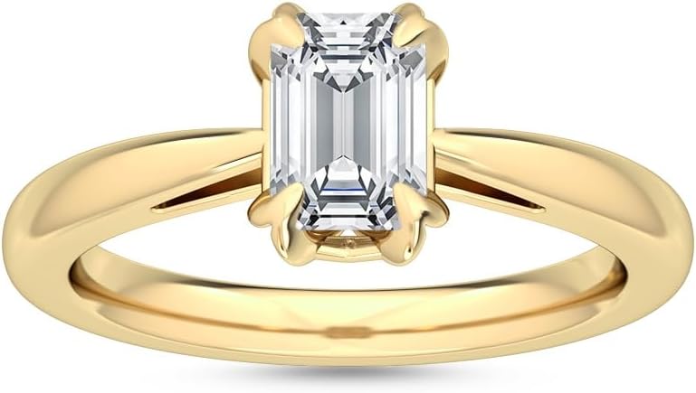 HDD 1-5 Carat (ctw) Yellow Gold LAB GROWN Diamond Four Prong Set Solitaire Engagement Ring (Color E-F, Clarity VS2-SI1)