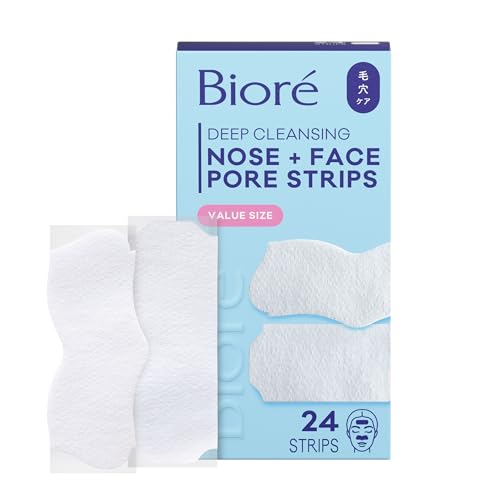 Biore Nose and Face Blackhead Remover Pore Strips, Deep Cleansing with Instant Blackhead Removal and Pore Unclogging, 24 Ct Value Size, Oil-free, Non-Comedogenic Use