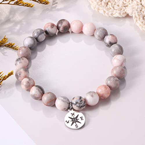 Joycuff Dancer Gifts Inspirational Bracelets For Graduates Beaded Bracelets Compass Class Of 2023 Dance Graduation Gifts Unique Stretch Bead Stone Jewelry Pink #TOP4